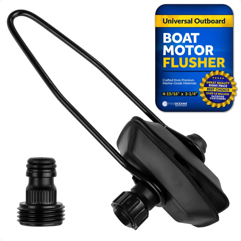 Five Oceans Outboard Motor Muffs, Universal Outboard Motor Flusher, Black PVC Marine Grade Rectangular Muffs, Coated Steel Bracket, Includes Garden Hose Connector and Quick Connect Adapter - FO1884 - Image 1